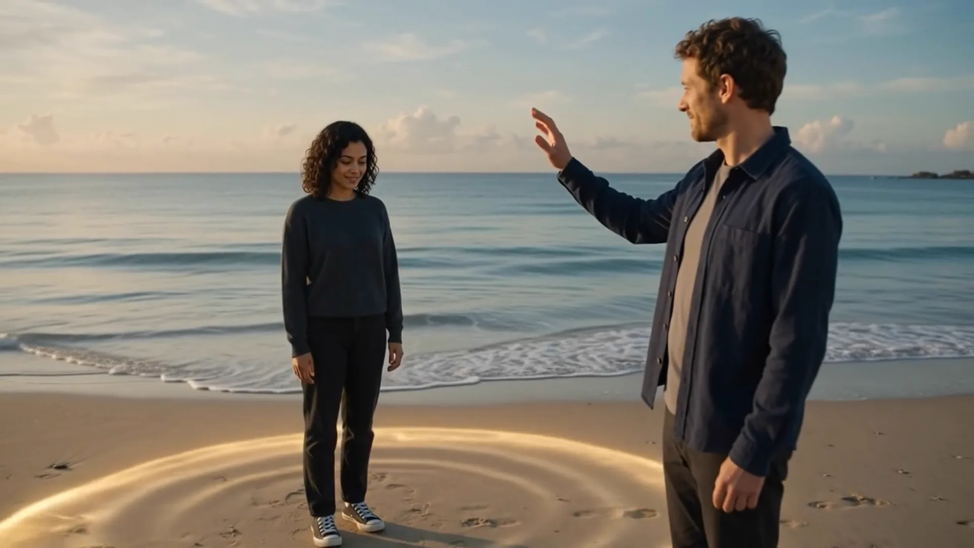 Maya och Elias möts i en gemensam drömvärld på en strand
