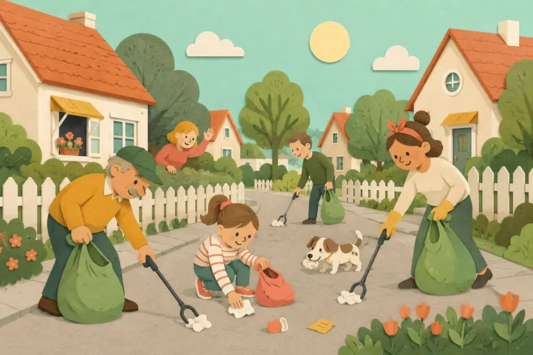Ryktekort med grannar som städar gatan