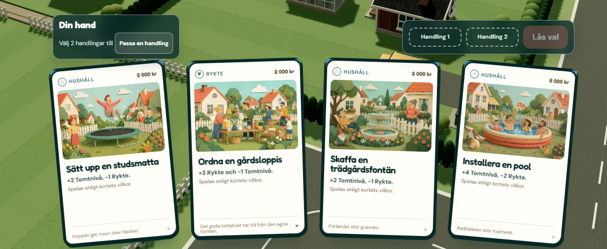 En tidig planeringshand i Grannfejden med fyra illustrerade kort